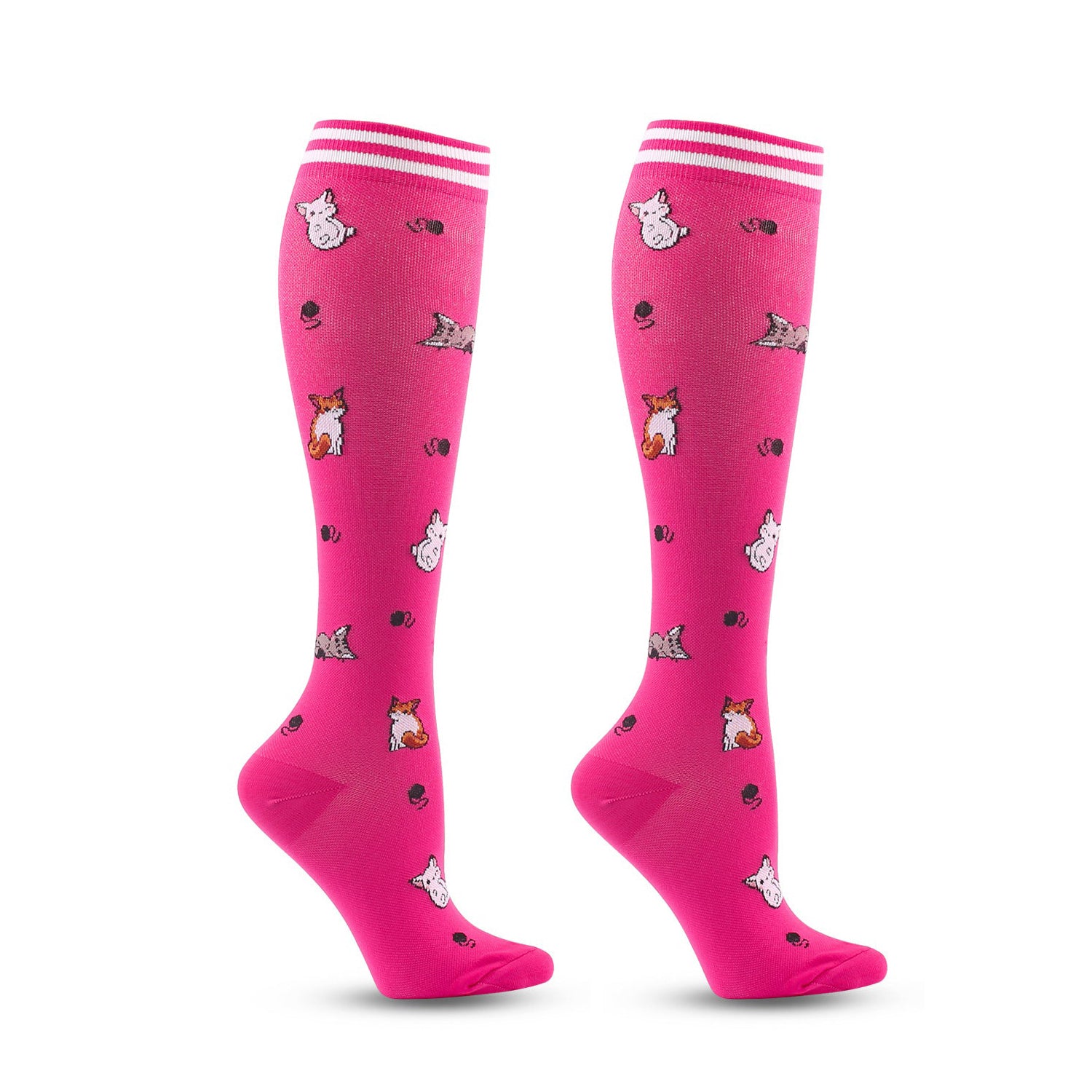 Knee High Compression Flight Socks – Animal Cartoon Pattern for Travel, Hiking & Outdoor Activities