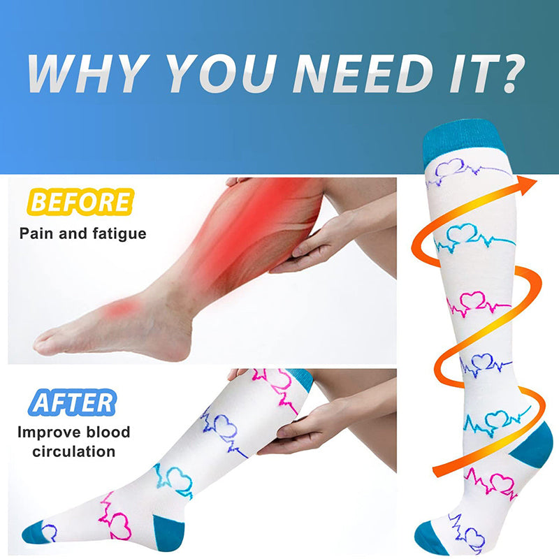 7 Pairs Knee-High Compression Socks for Sports Athletic Running Cycling and Nurses