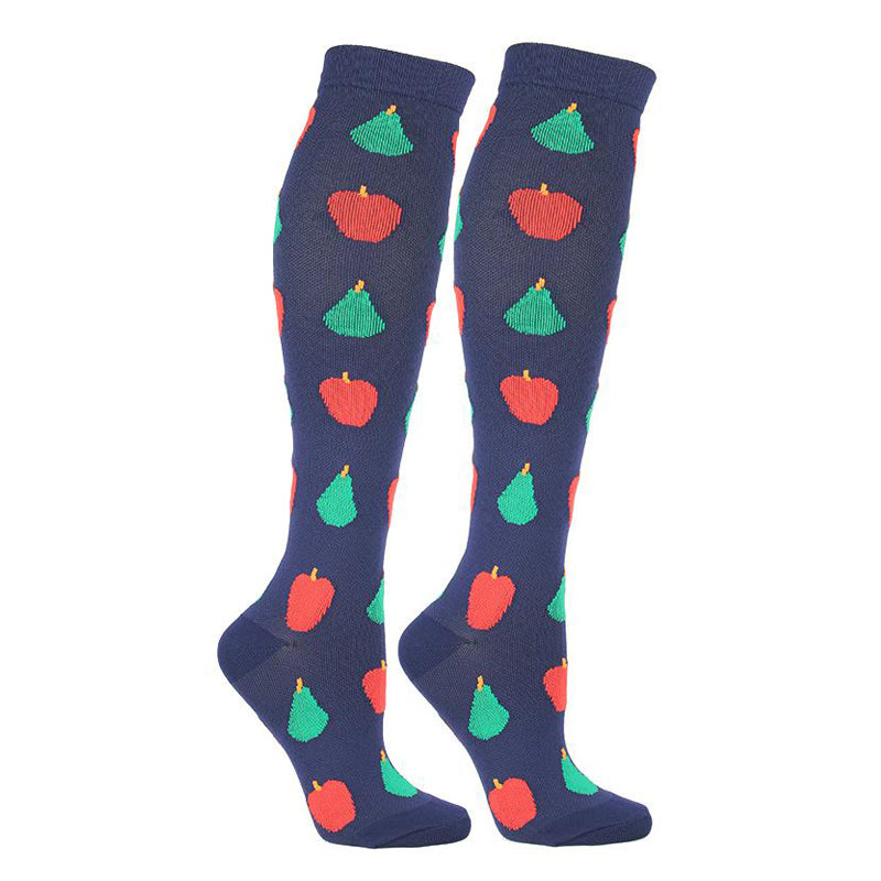 6 Pairs Knee High Compression Socks – Fruit Pattern Sports Stockings for Flight Travel, Running & Athletics