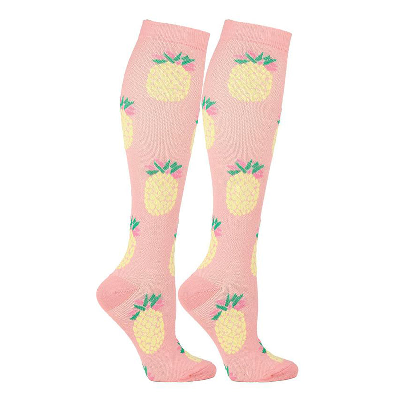 6 Pairs Knee High Compression Socks – Fruit Pattern Sports Stockings for Flight Travel, Running & Athletics