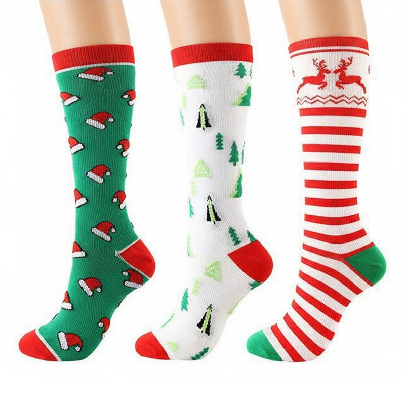 3 Pairs Christmas Compression Socks for Workout Recovery, Everyday Wear and Pregnant