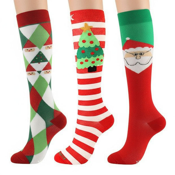 3 Pairs Christmas Compression Socks for Workout Recovery, Everyday Wear and Pregnant