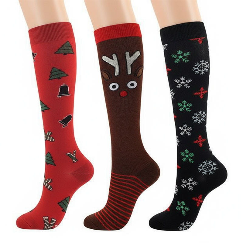 3 Pairs Christmas Compression Socks for Workout Recovery, Everyday Wear and Pregnant