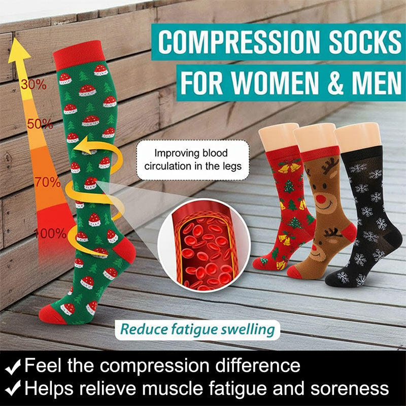3 Pairs Christmas Compression Socks for Workout Recovery, Everyday Wear and Pregnant