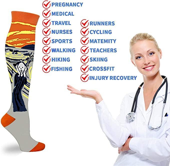20-30mmHg Compression Socks Vintage Artwork Painting Recovery Stockings