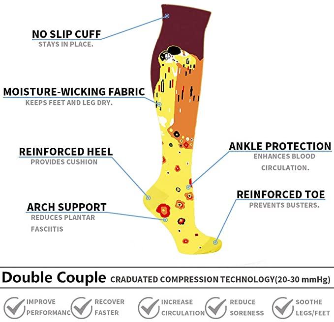 3 Pairs Artwork Painting Compression Socks Graduated Support for Faster Recovery Travel Flight