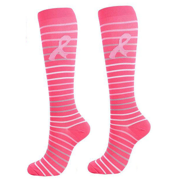 Women Pink Compression Socks Knee-High Graduated Stocking for Travel Flight Outdoor Hiking