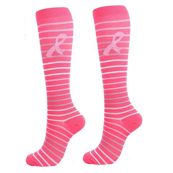 Women Pink Compression Socks Knee-High Graduated Stocking for Travel Flight Outdoor Hiking