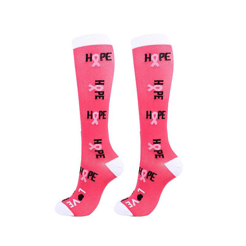Women Pink Compression Socks Knee-High Graduated Stocking for Travel Flight Outdoor Hiking