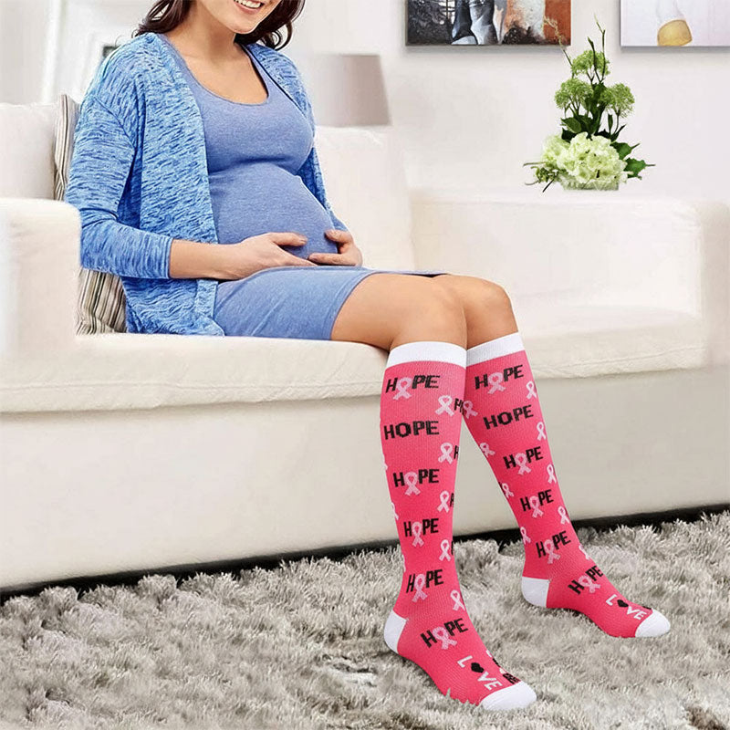 Women Pink Compression Socks Knee-High Graduated Stocking for Travel Flight Outdoor Hiking