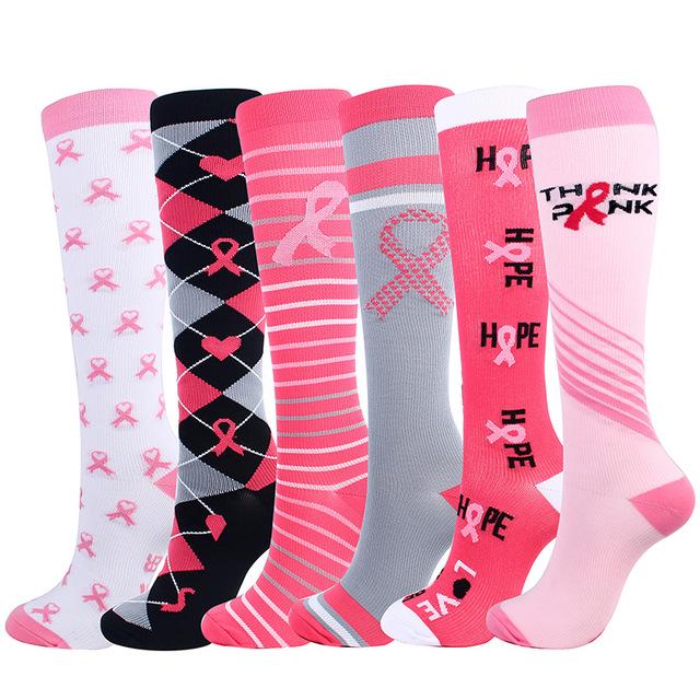 Women Pink Compression Socks Knee-High Graduated Stocking for Travel Flight Outdoor Hiking