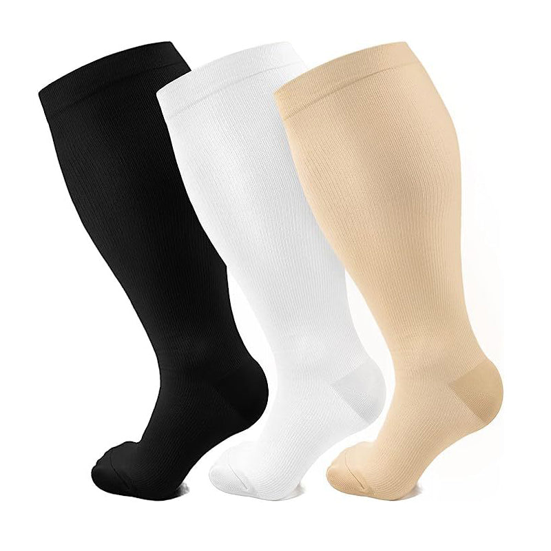 3 Pairs Wide Calf Compression Socks – Plus Size Knee High Support for Men & Women