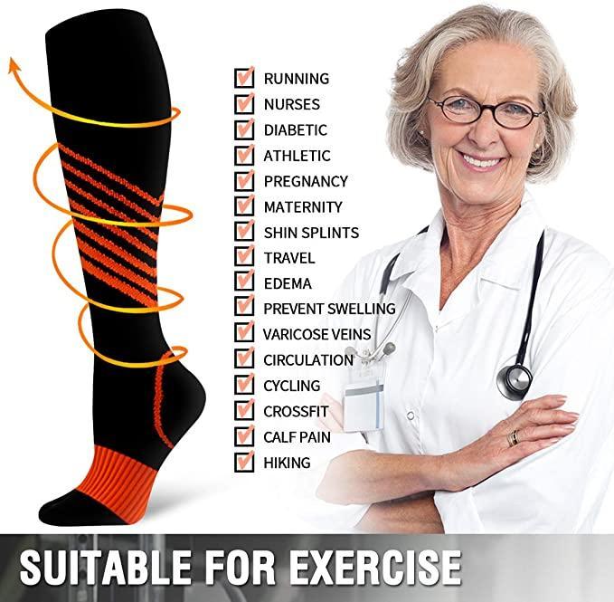 6 Pairs Sports Compression Socks Knee-High Stockings for Athletic Running Cycling