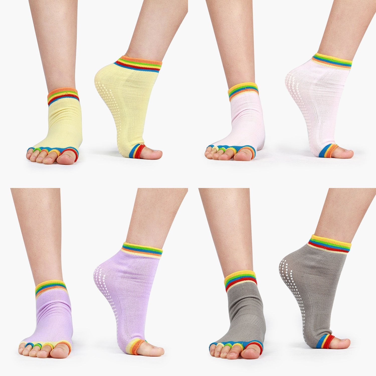 4 Pairs Half Toe Yoga Pilates Socks Toeless Socks with Grips for Women Colorful
