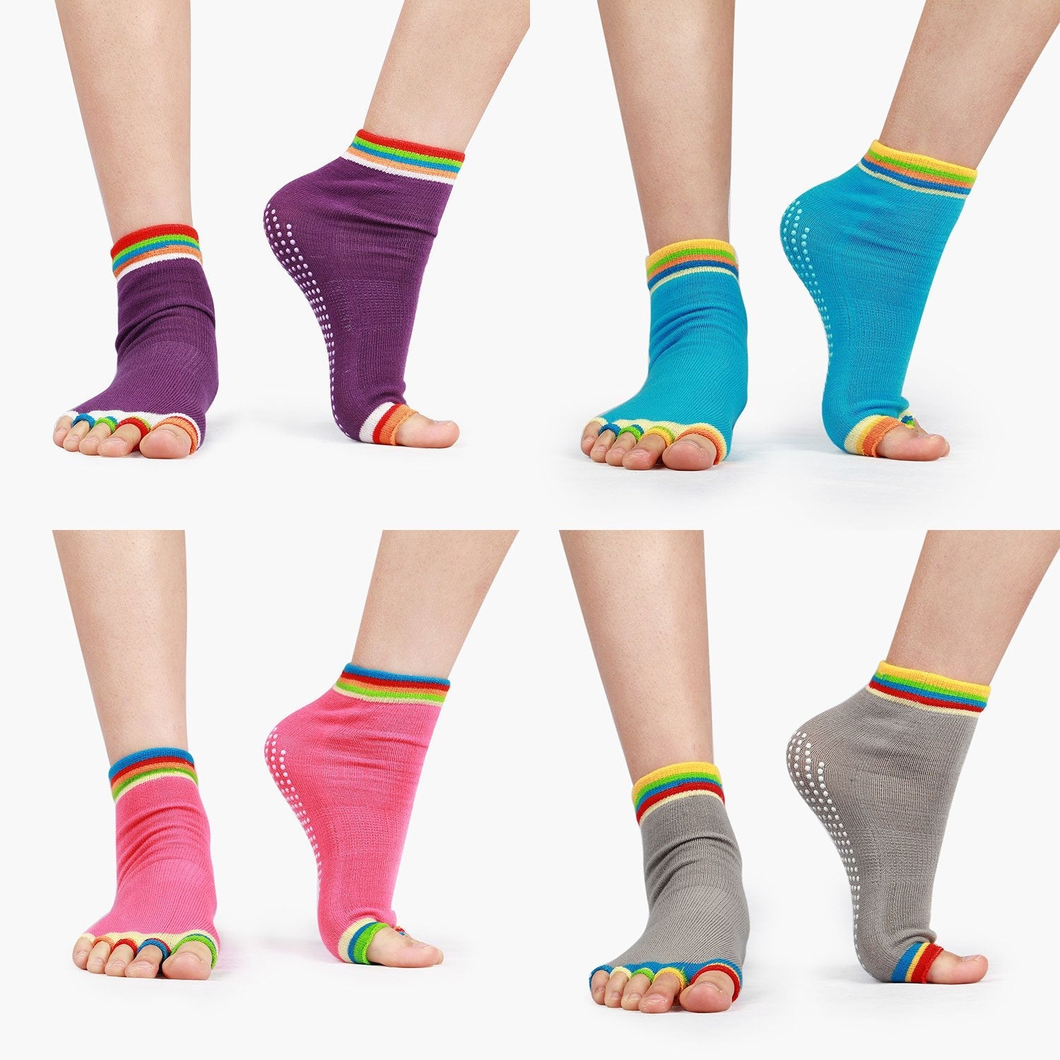 4 Pairs Half Toe Yoga Pilates Socks Toeless Socks with Grips for Women Colorful