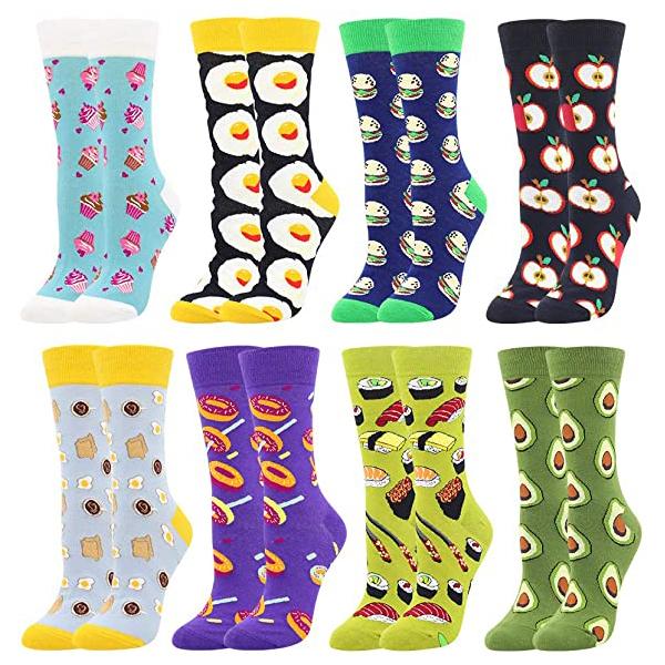 4 Pairs Happy Funny Cotton Crew Socks with Food Fruit Pattern