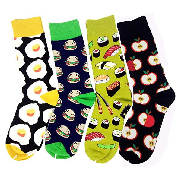 4 Pairs Happy Funny Cotton Crew Socks with Food Fruit Pattern