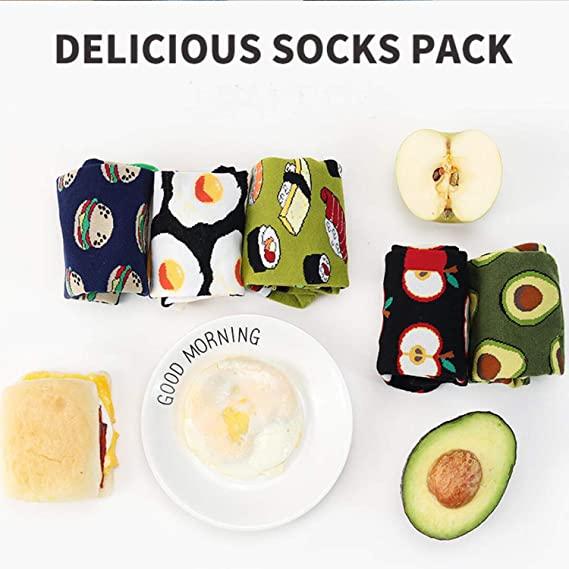 4 Pairs Happy Funny Cotton Crew Socks with Food Fruit Pattern