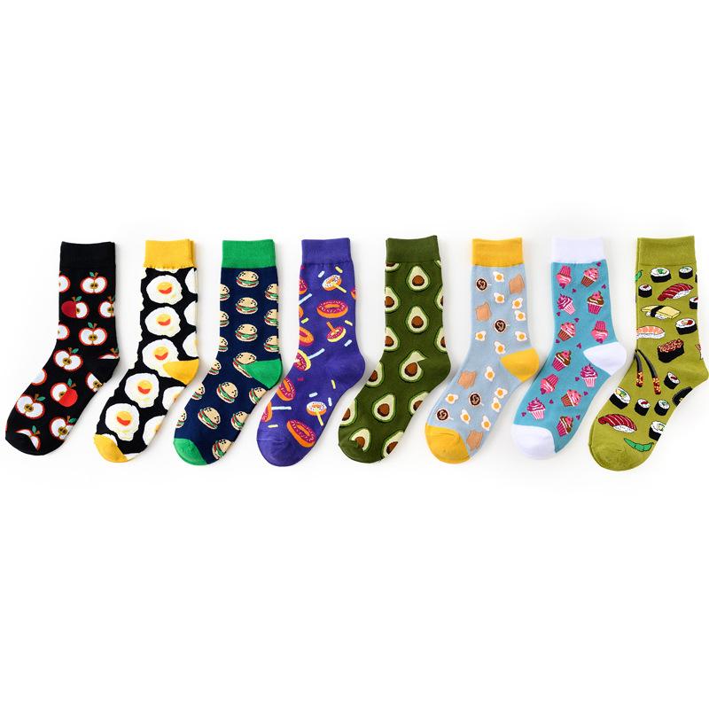 4 Pairs Happy Funny Cotton Crew Socks with Food Fruit Pattern