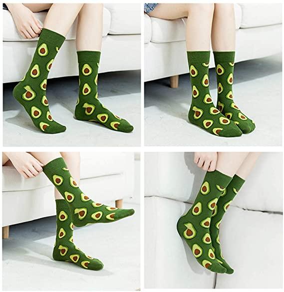 4 Pairs Happy Funny Cotton Crew Socks with Food Fruit Pattern