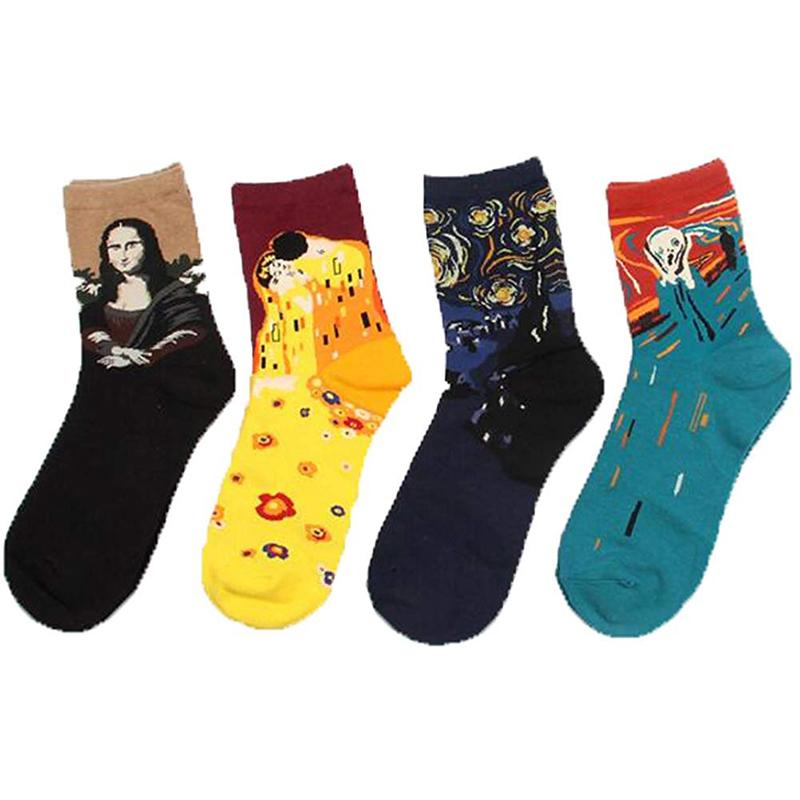 4 Pairs Unisex Famous Painting Masterpiece Artwork Crew Socks