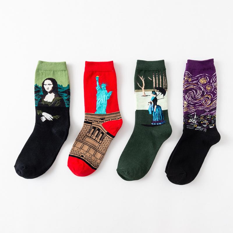 4 Pairs Unisex Famous Painting Masterpiece Artwork Crew Socks