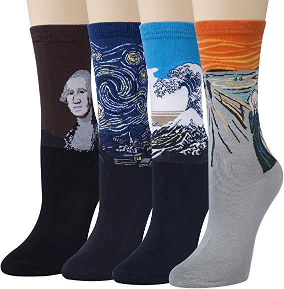 4 Pairs Unisex Famous Painting Masterpiece Artwork Crew Socks