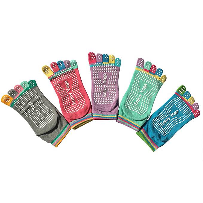 4 Pairs Women Antislip Ankle Grip Colorful 5 Toe Finger Cotton Yoga Socks