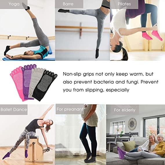 4 Pairs Women Antislip Ankle Grip Colorful 5 Toe Finger Cotton Yoga Socks