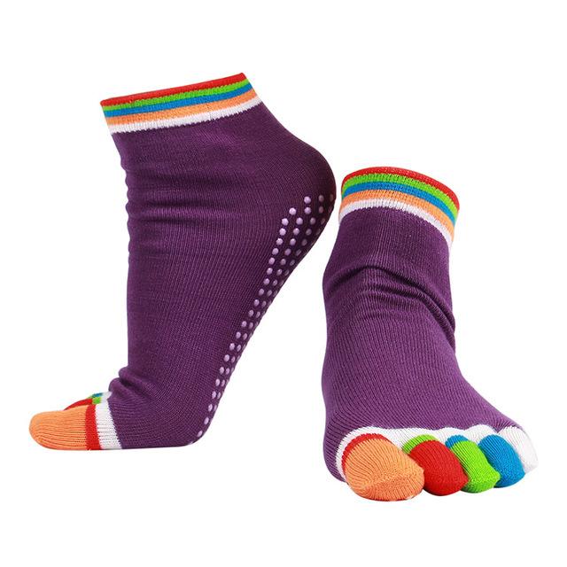 4 Pairs Women Antislip Ankle Grip Colorful 5 Toe Finger Cotton Yoga Socks