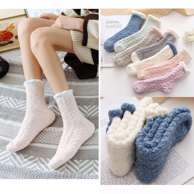 4 Pairs Women Fluffy Slipper Socks Warm Soft Cozy Sleeping Coral Fleece Fuzzy Socks