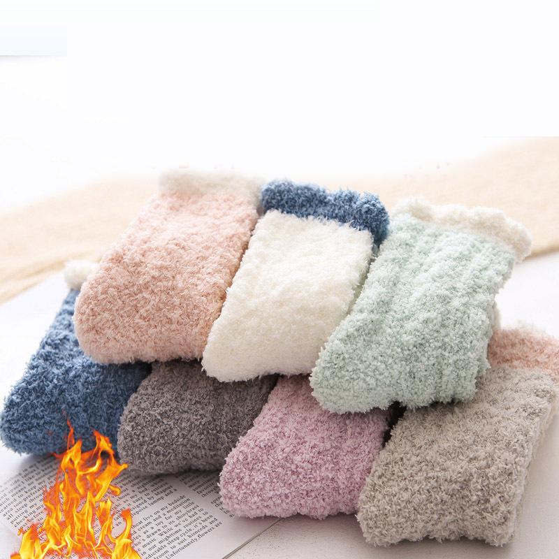 4 Pairs Women Fluffy Slipper Socks Warm Soft Cozy Sleeping Coral Fleece Fuzzy Socks
