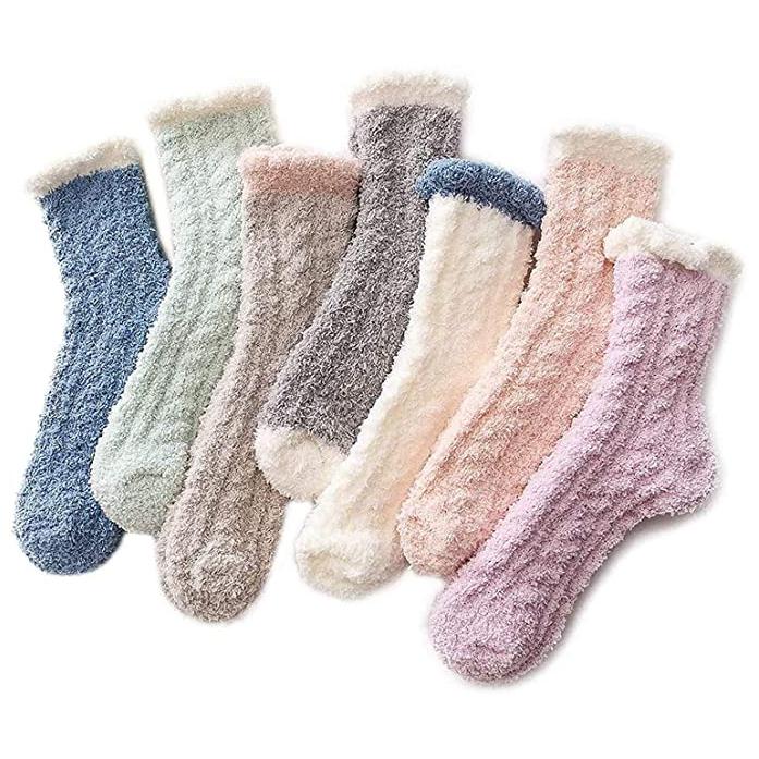 4 Pairs Women Fluffy Slipper Socks Warm Soft Cozy Sleeping Coral Fleece Fuzzy Socks