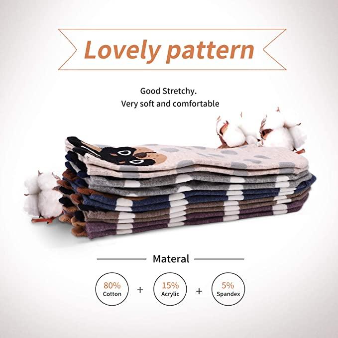 5 Pairs Womens Cute Animal Casual Socks, Girls Fun Cozy Cat Dogs Sock