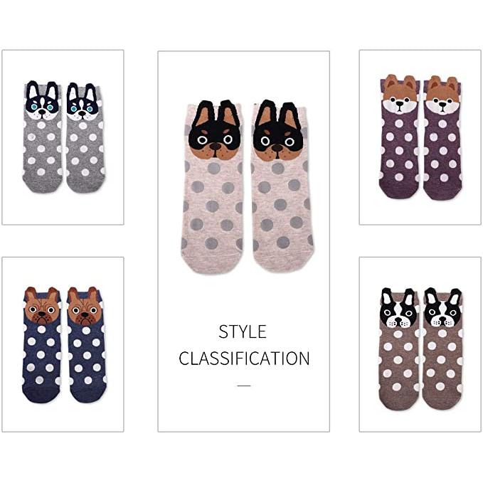 5 Pairs Womens Cute Animal Casual Socks, Girls Fun Cozy Cat Dogs Sock