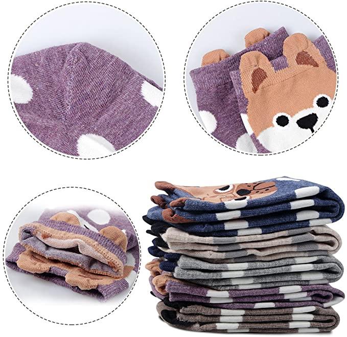 5 Pairs Womens Cute Animal Casual Socks, Girls Fun Cozy Cat Dogs Sock