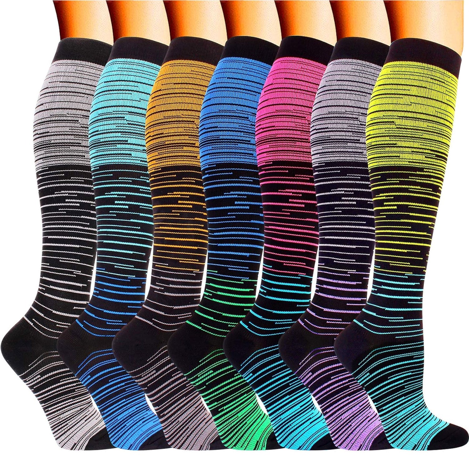 20–30 mmHg Knee-High Compression Socks for Men & Women, Strip Sports S ...