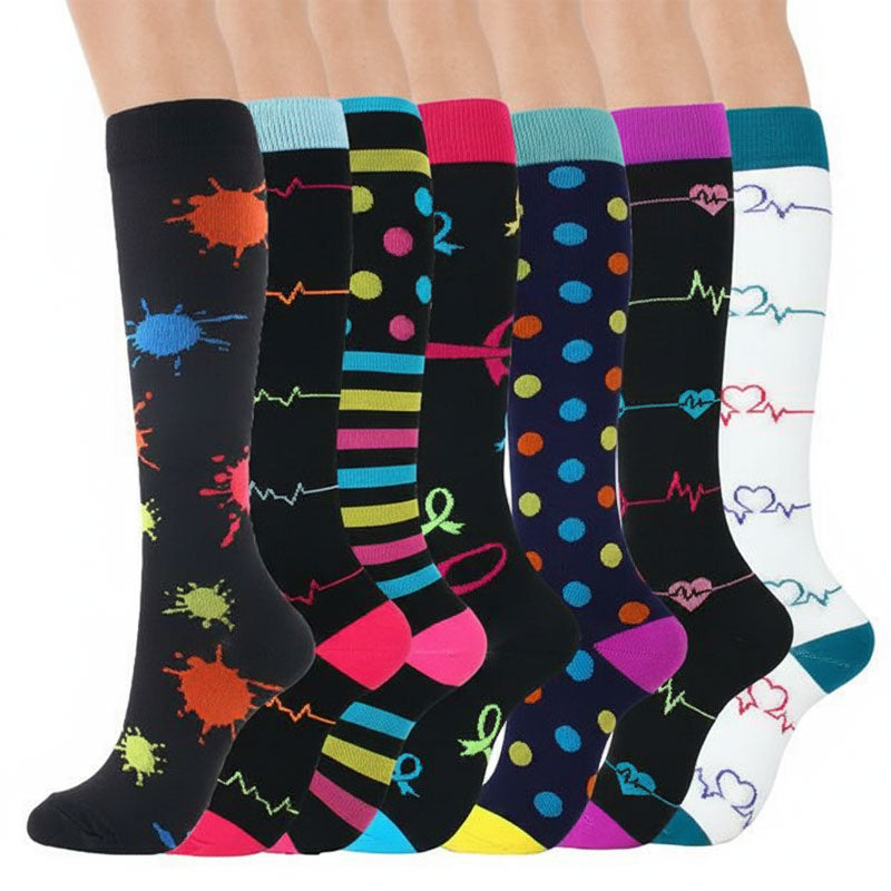 7 Pairs Knee-High Compression Socks for Sports Athletic Running Cycling and Nurses