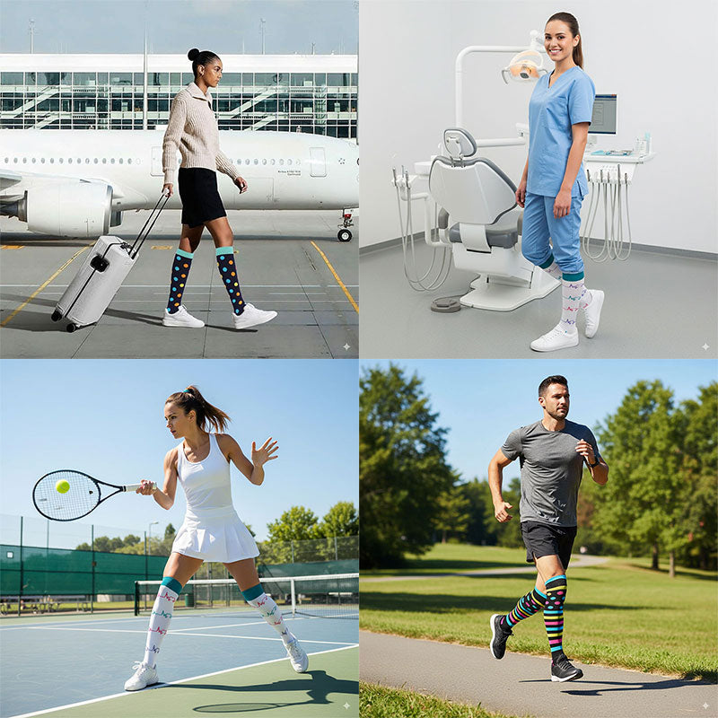 7 Pairs Knee-High Compression Socks for Sports Athletic Running Cycling and Nurses