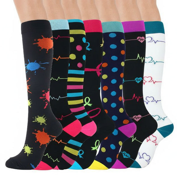 7 Pairs Knee-High Compression Socks for Sports Athletic Running Cycling and Nurses