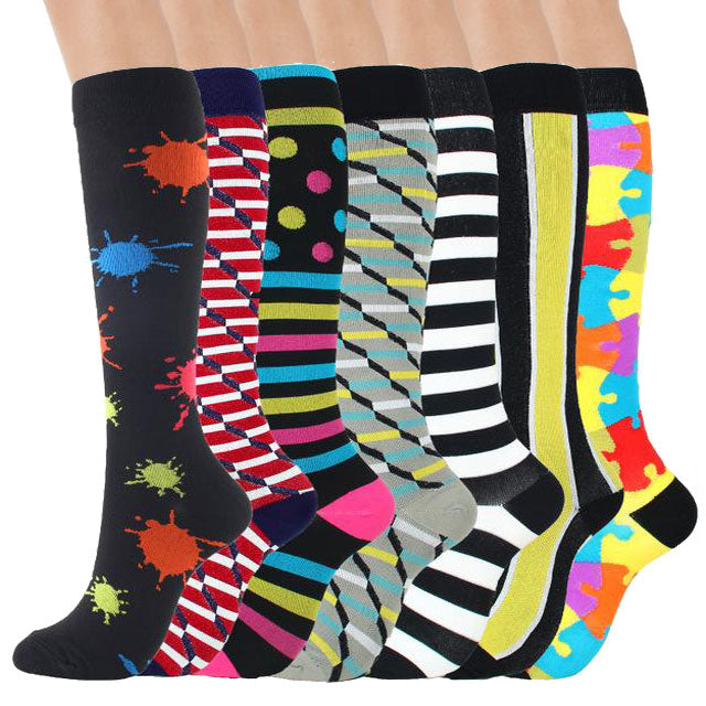 7 Pairs Knee-High Compression Socks for Sports Athletic Running Cycling and Nurses