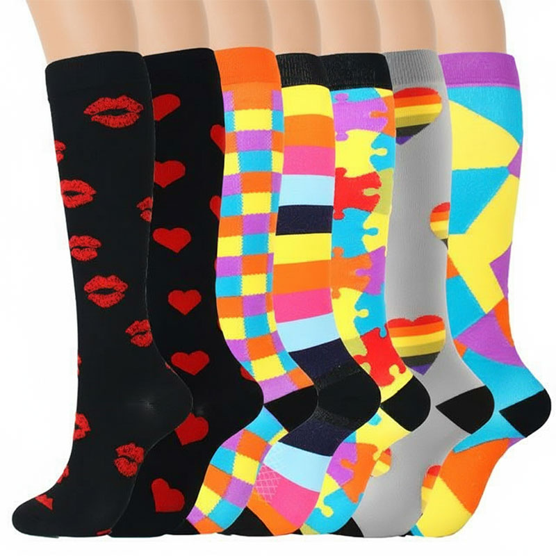 7 Pairs Knee-High Compression Socks for Sports Athletic Running Cycling and Nurses