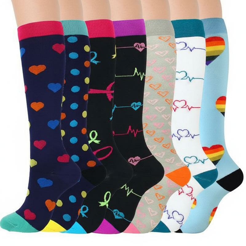 7 Pairs Knee-High Compression Socks for Sports Athletic Running Cycling and Nurses