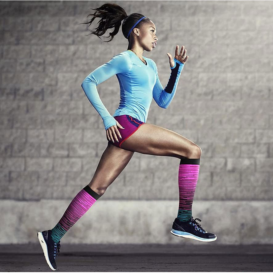 7 Pairs 20–30 mmHg Knee-High Compression Socks for Men & Women, Strip Sports Stockings for Travel, Flights & Cycling