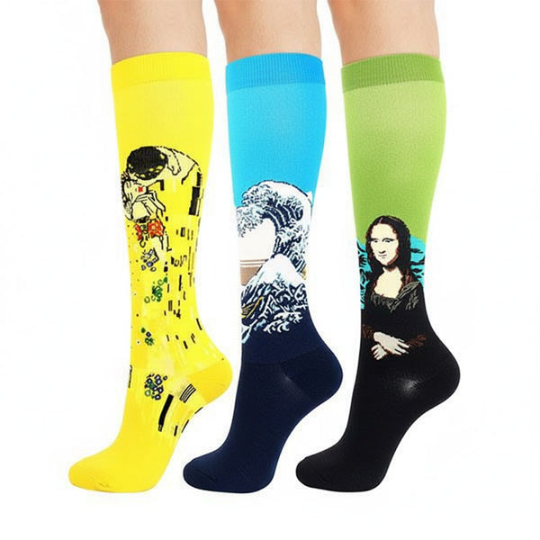 3 Pairs Artwork Painting Compression Socks Graduated Support for Faster Recovery Travel Flight