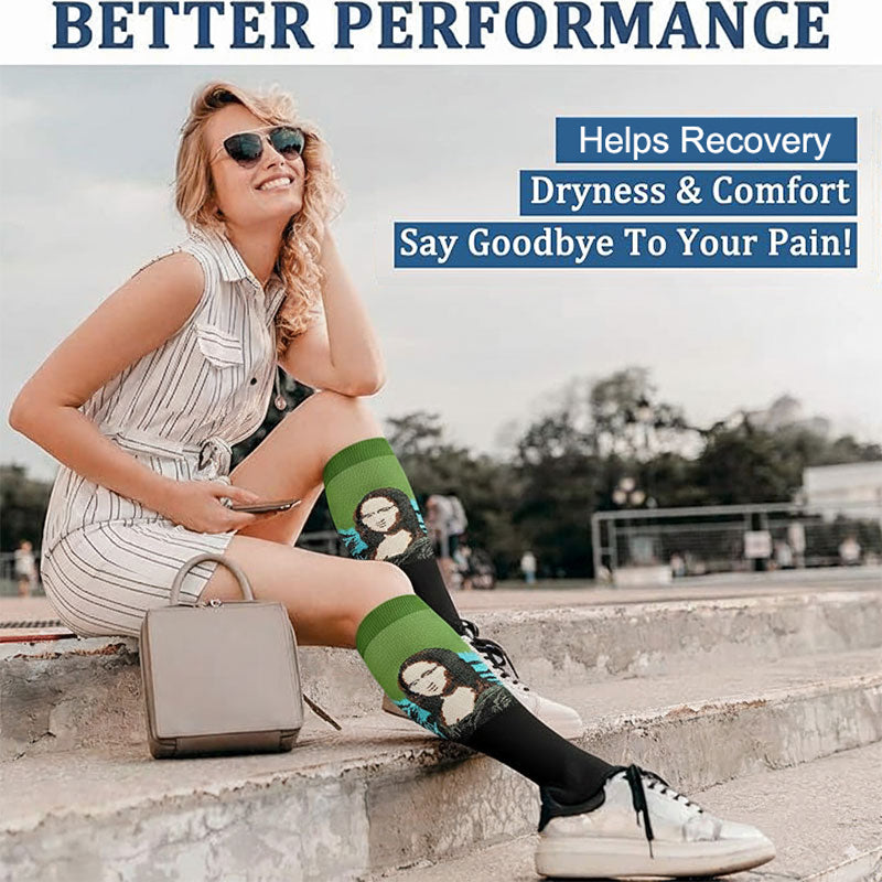 3 Pairs Artwork Painting Compression Socks Graduated Support for Faster Recovery Travel Flight