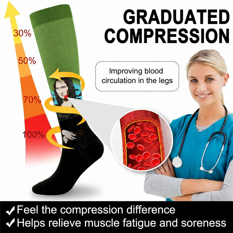 3 Pairs Artwork Painting Compression Socks Graduated Support for Faster Recovery Travel Flight