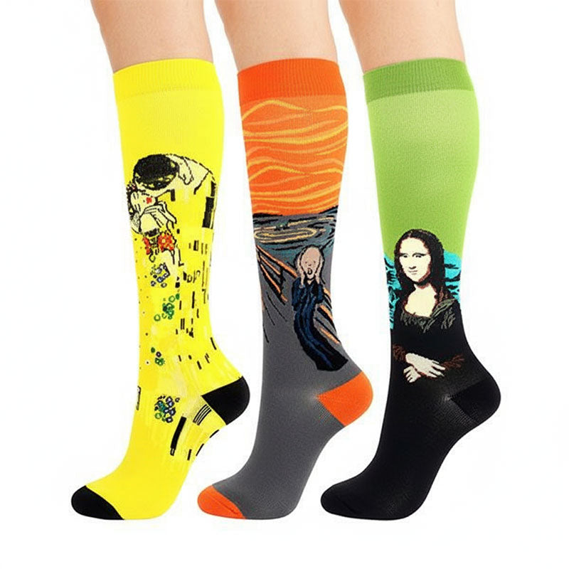 3 Pairs Artwork Painting Compression Socks Graduated Support for Faster Recovery Travel Flight