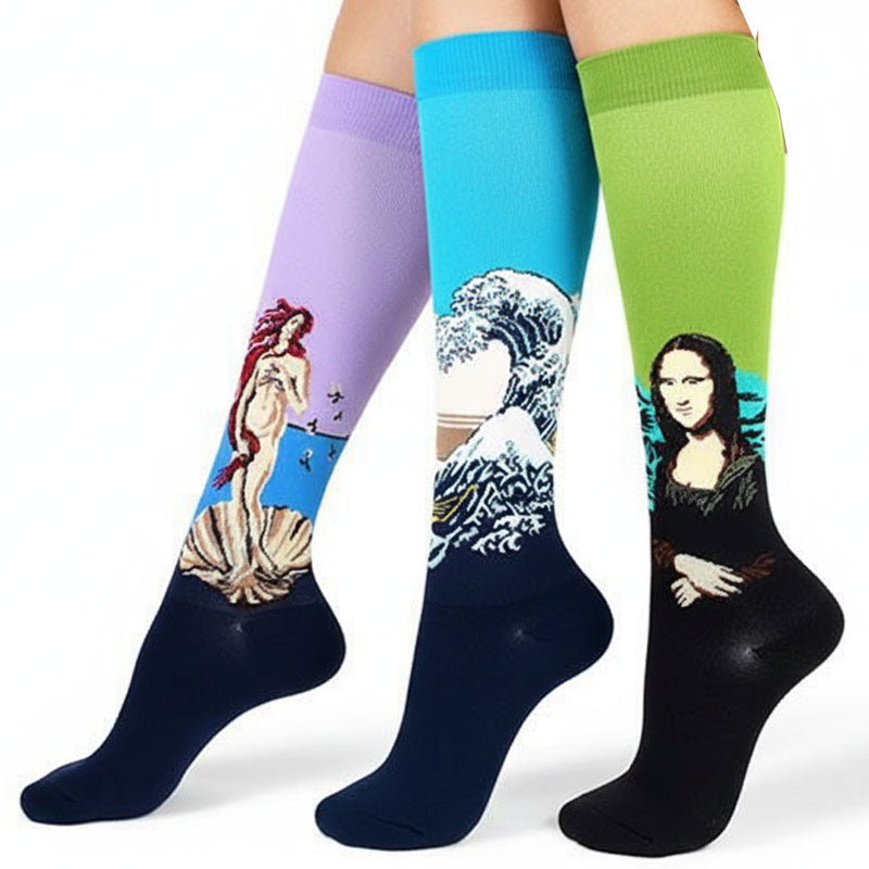 3 Pairs Artwork Painting Compression Socks Graduated Support for Faster Recovery Travel Flight
