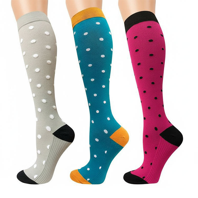 3 Pairs Compression Socks for Women & Men Travel Flight Socks Colorful Knee-High Support Recovery